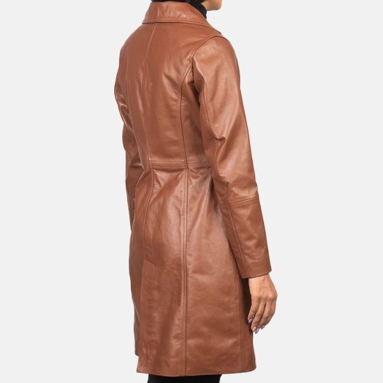 Brown Single Breasted Leather Coat