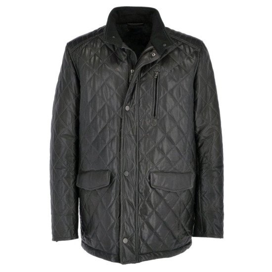 Diamond Quilted Black Leather Coat