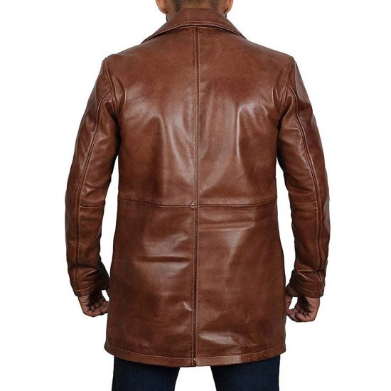 Tan Mens Distressed Leather Coat