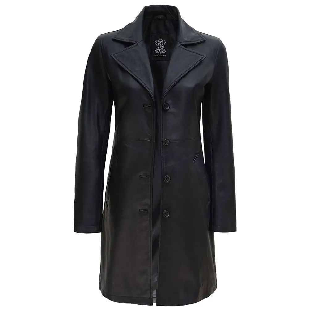 Long leather black coat sale