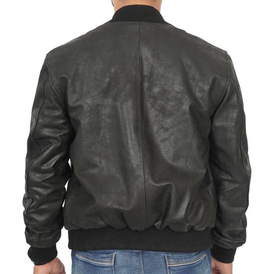 Bomber Snuff Black Letterman Leather Jacket