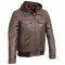 Brown Leather Bomber Jacket with Zip Off Hoodie