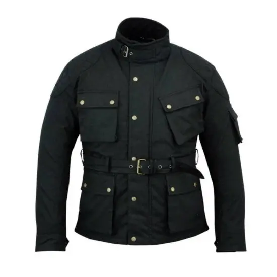 Waxed cotton motorcycle jacket on sale safety