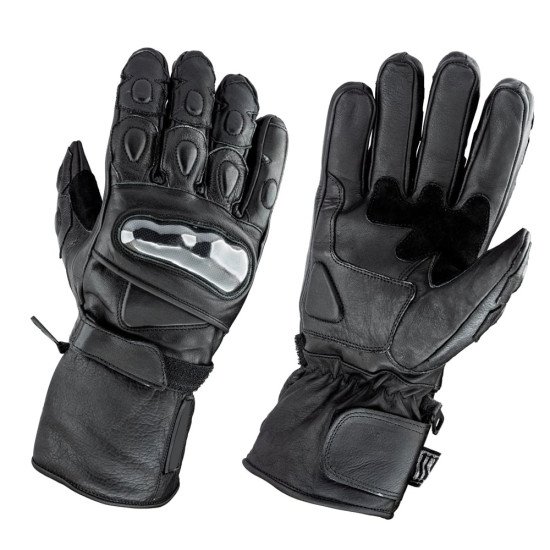 Black Motorcycle Armoured Thinsulate Leather Gloves