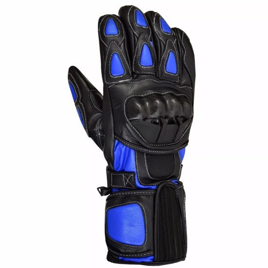 Racing Motorcycle Gloves Leather Full Grain Blue