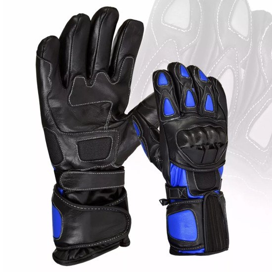 Racing Motorcycle Gloves Leather Full Grain Blue