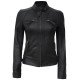 Women Black Quilted Cafe Racer Leather Jacket