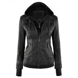 Womens Black Fitted Leather Bomber Jacket
