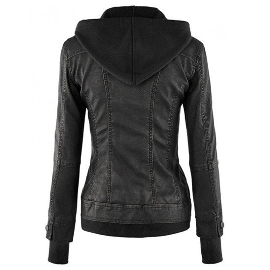 Womens Black Fitted Leather Bomber Jacket
