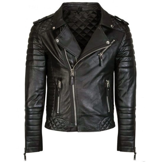Biker Style Cowhide Fashion Leather Jacket