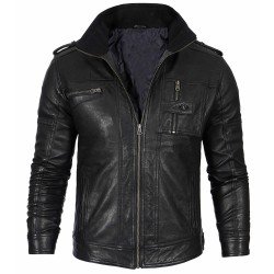 Black Mens Distressed Cafe Leather Jacket