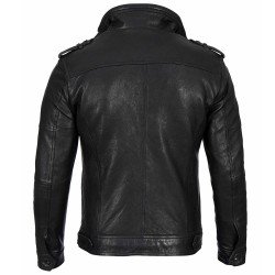 Black Mens Distressed Cafe Leather Jacket
