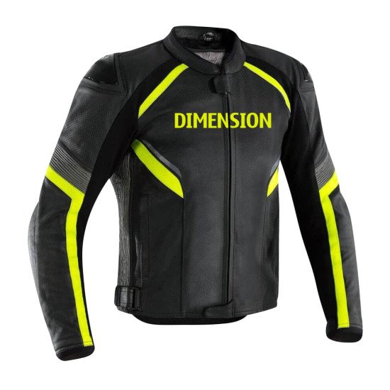 Motorcycle Leather Jacket Black/Fluo Yellow