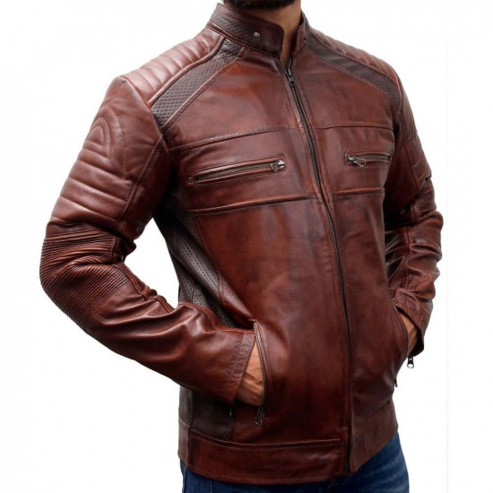 Cafe Racer Motorcycle Leather Jacket Brown
