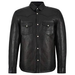 Mens Leather Shirt Casual Retro Soft Real Lambskin