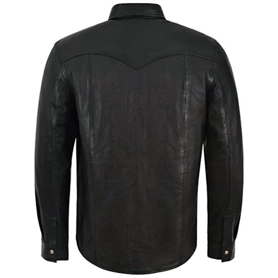 Mens Leather Shirt Casual Retro Soft Real Lambskin