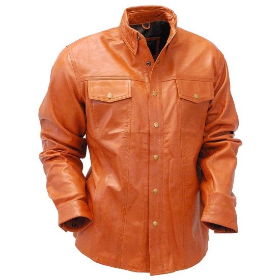 Waxy Distressed Light Brown Leather Shirt