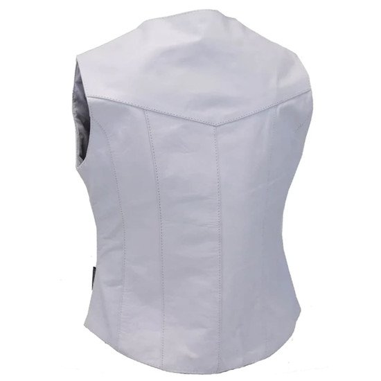Long Ladies White Leather Vest