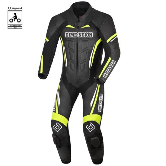 Dimension Leathers 1 PC Motorcycle Suit Black/Yellow