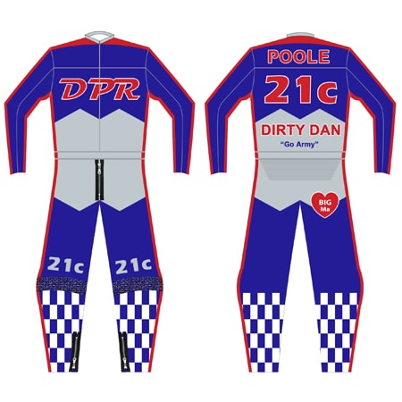 Custom flat track leather suit designed with advanced protection