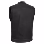 Mens Motorcycle Leather Vest with Collar - Image 2