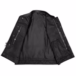 Mens Motorcycle Leather Vest with Collar - Image 4
