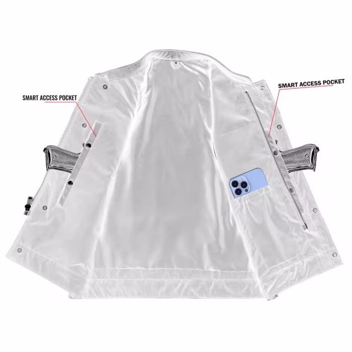 Mens Motorcycle Leather Vest with Collar - Image 5