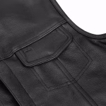 Mens Motorcycle Leather Vest with Collar - Image 6