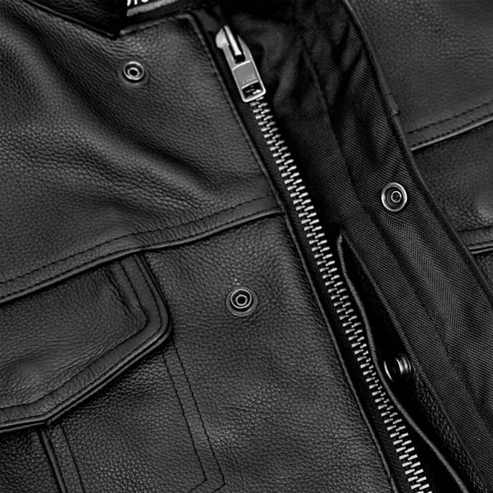 Mens Motorcycle Leather Vest with Collar - Image 9