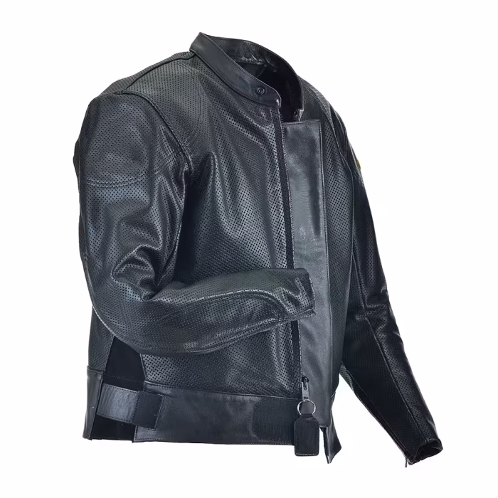 Men’s Perforated Motorcycle Leather Jacket Ventilated Racing Style - Image 2