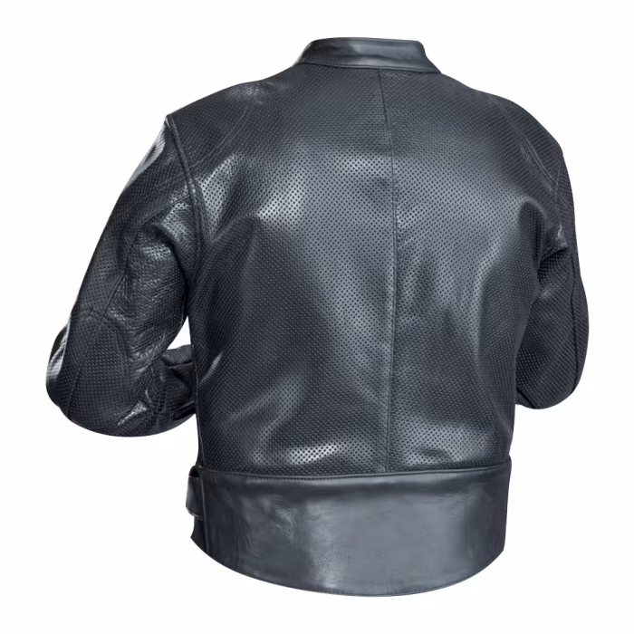 Men’s Perforated Motorcycle Leather Jacket Ventilated Racing Style - Image 3