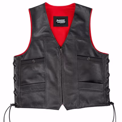 Mens Laced Motorcycle Vest with Red Lining
