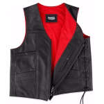Mens Laced Motorcycle Vest with Red Lining - Image 2