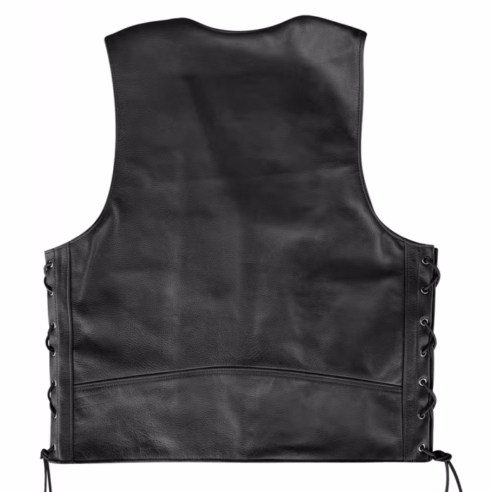 Mens Laced Motorcycle Vest with Red Lining - Image 3